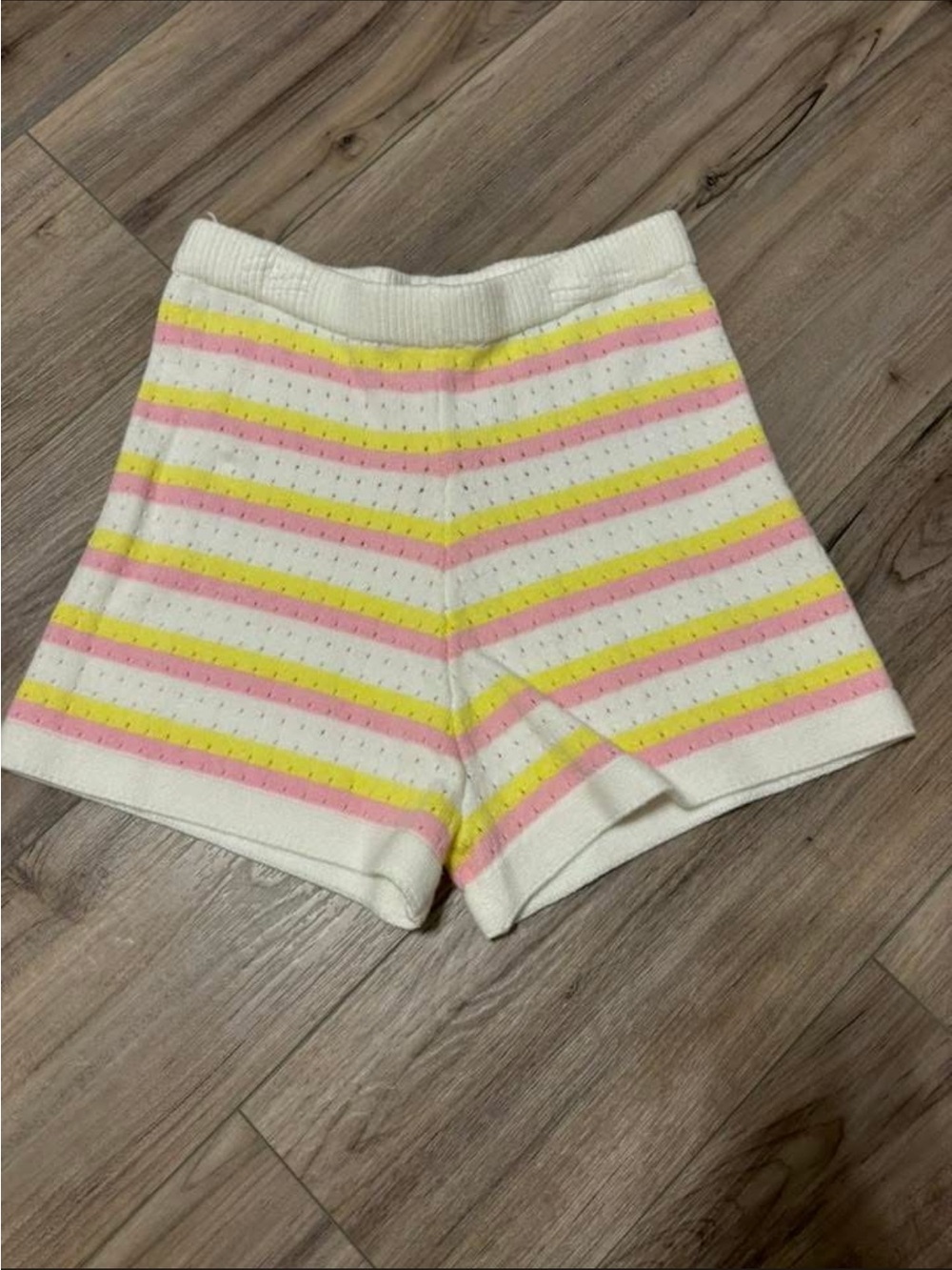 Striped Knit Women’s Shorts - White with Pink & Yellow